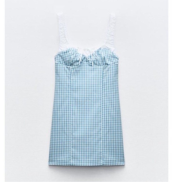 Zara Blue and White Sheath Mini Dress Sweetheart Neckline - Picture 10 of 11
